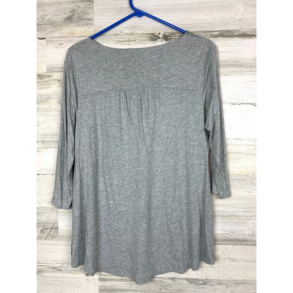 J.Jill Women’s Petite M Gray Purple Floral Lightweight 3/4 Sleeve Soft Boho Top - Picture 3 of 6